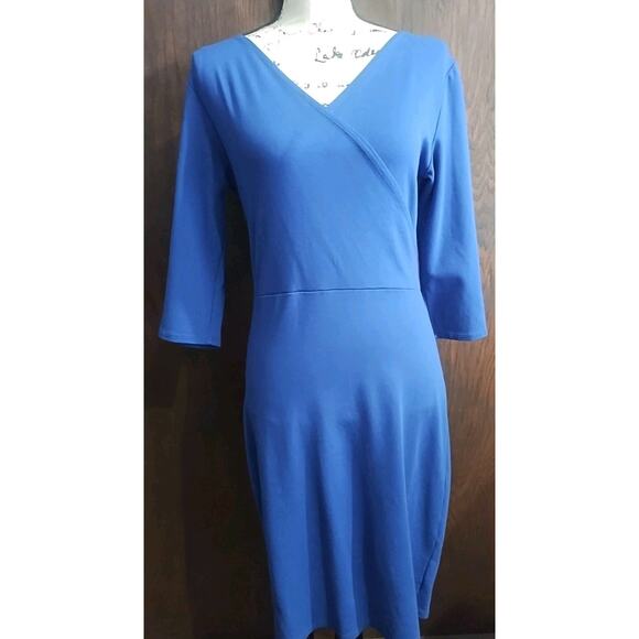 HYBRID Cobalt royal blue Faux Wrap Crossover Sheath Dress Size Medium - Picture 1 of 3